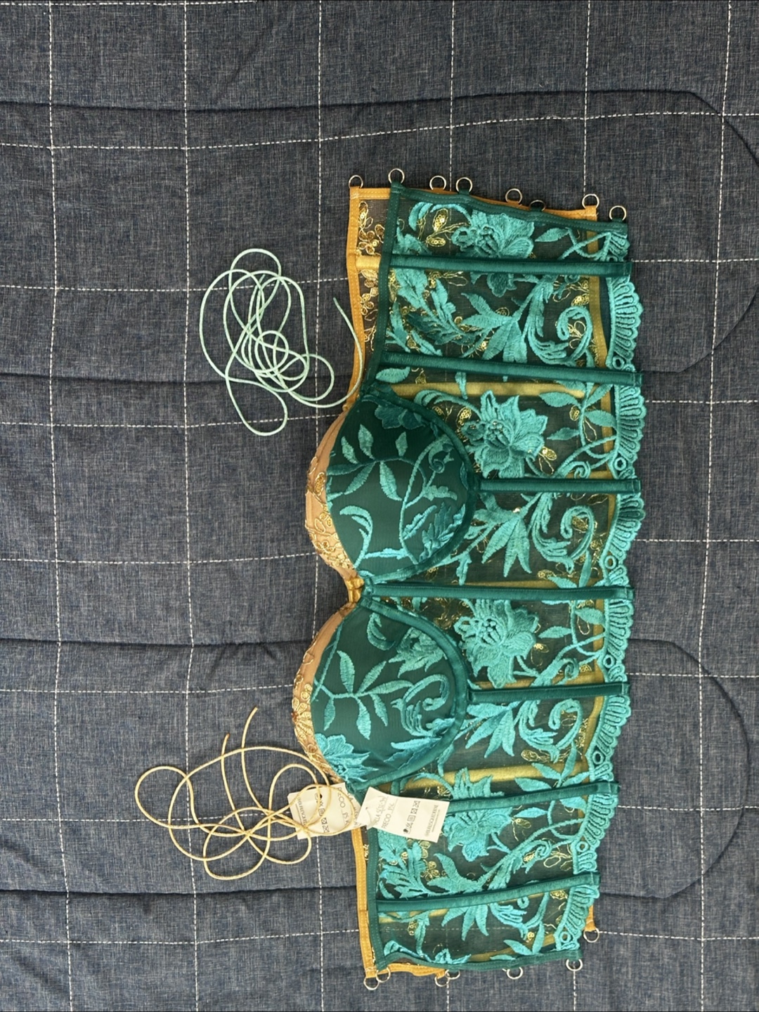 Teal and Gold Embroidered Corset