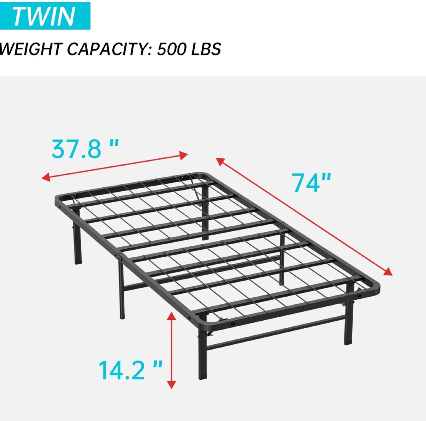 Twin Metal Bed Frame with 500lb Weight Capacity