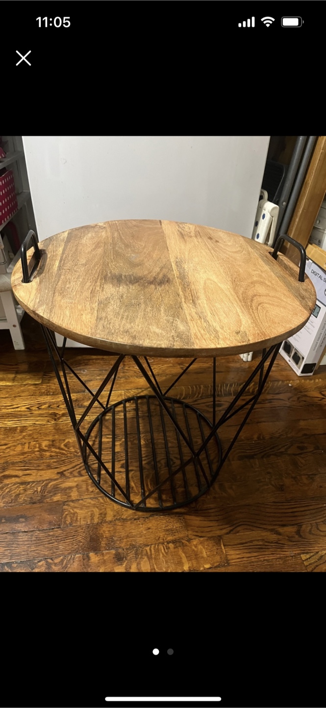 Wood Top Metal Geometric Side Table