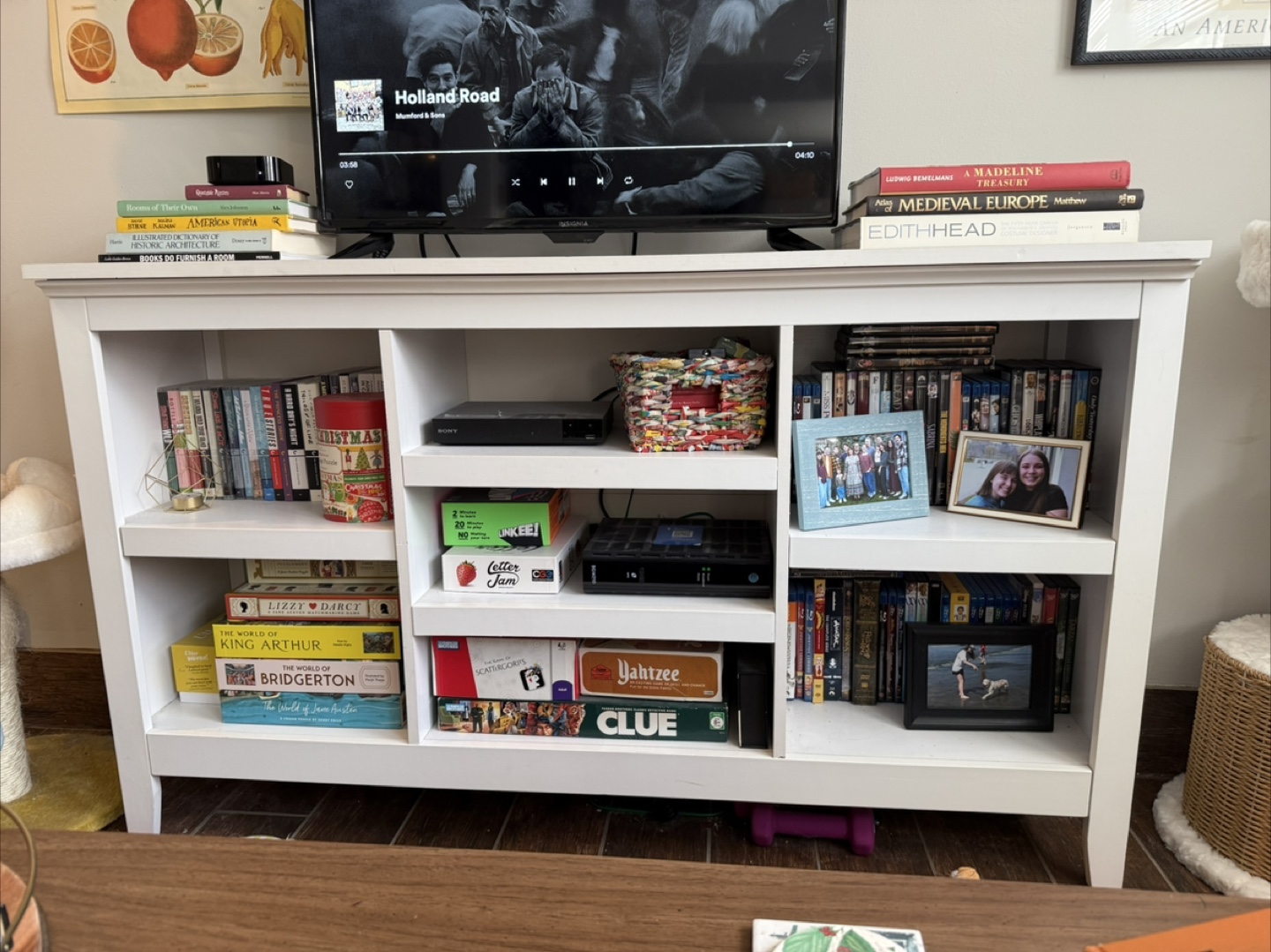 White Media Console with Cable Hole