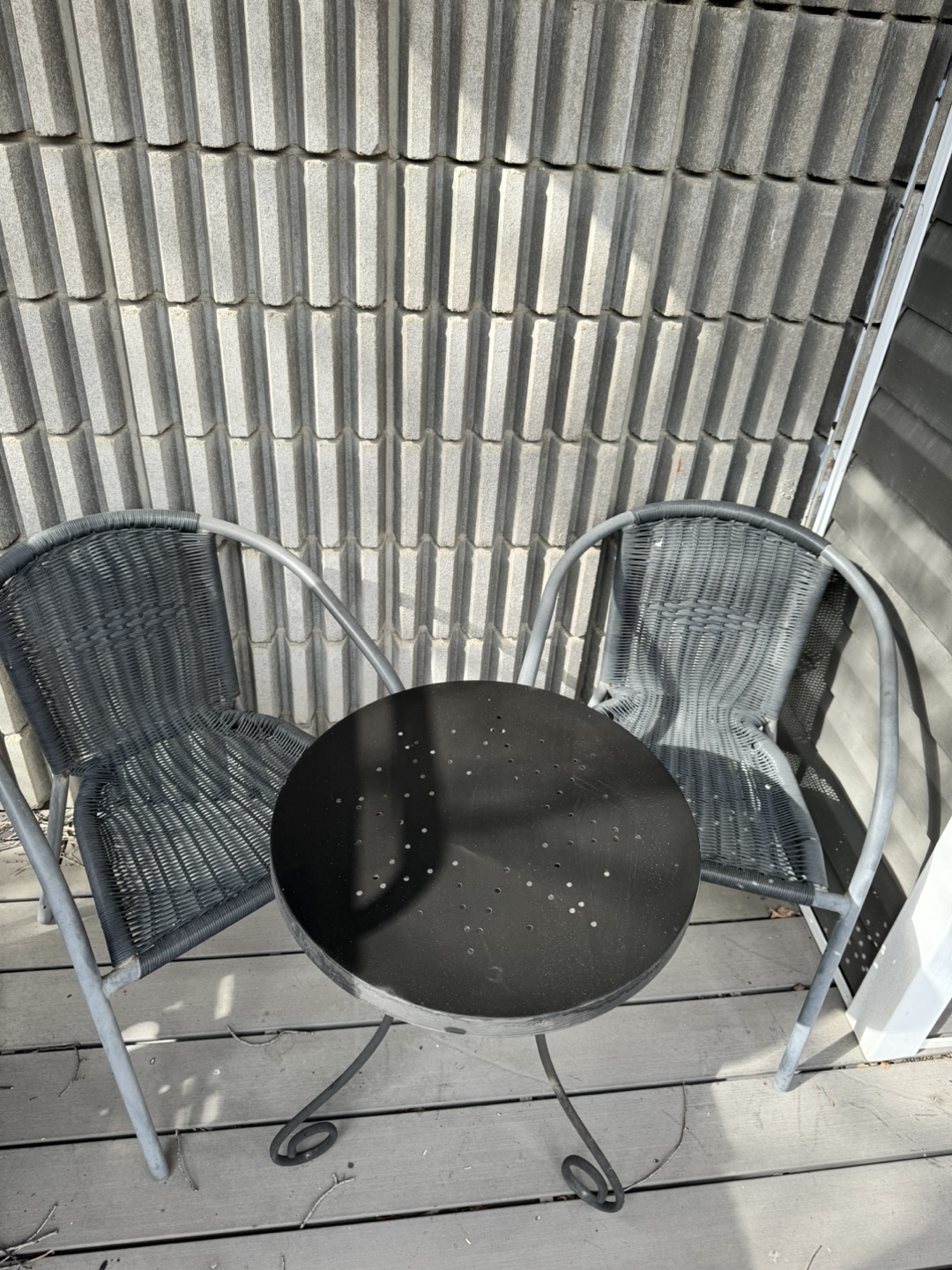 Wicker Patio Chairs and Round Metal Table Set