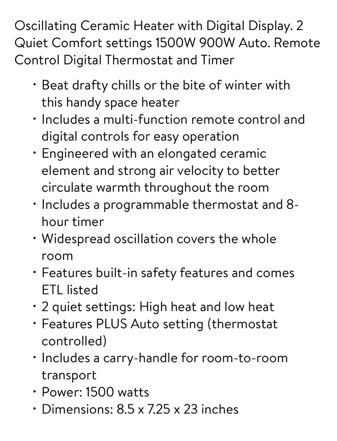Lasko Oscillating Ceramic Heater - photo 5