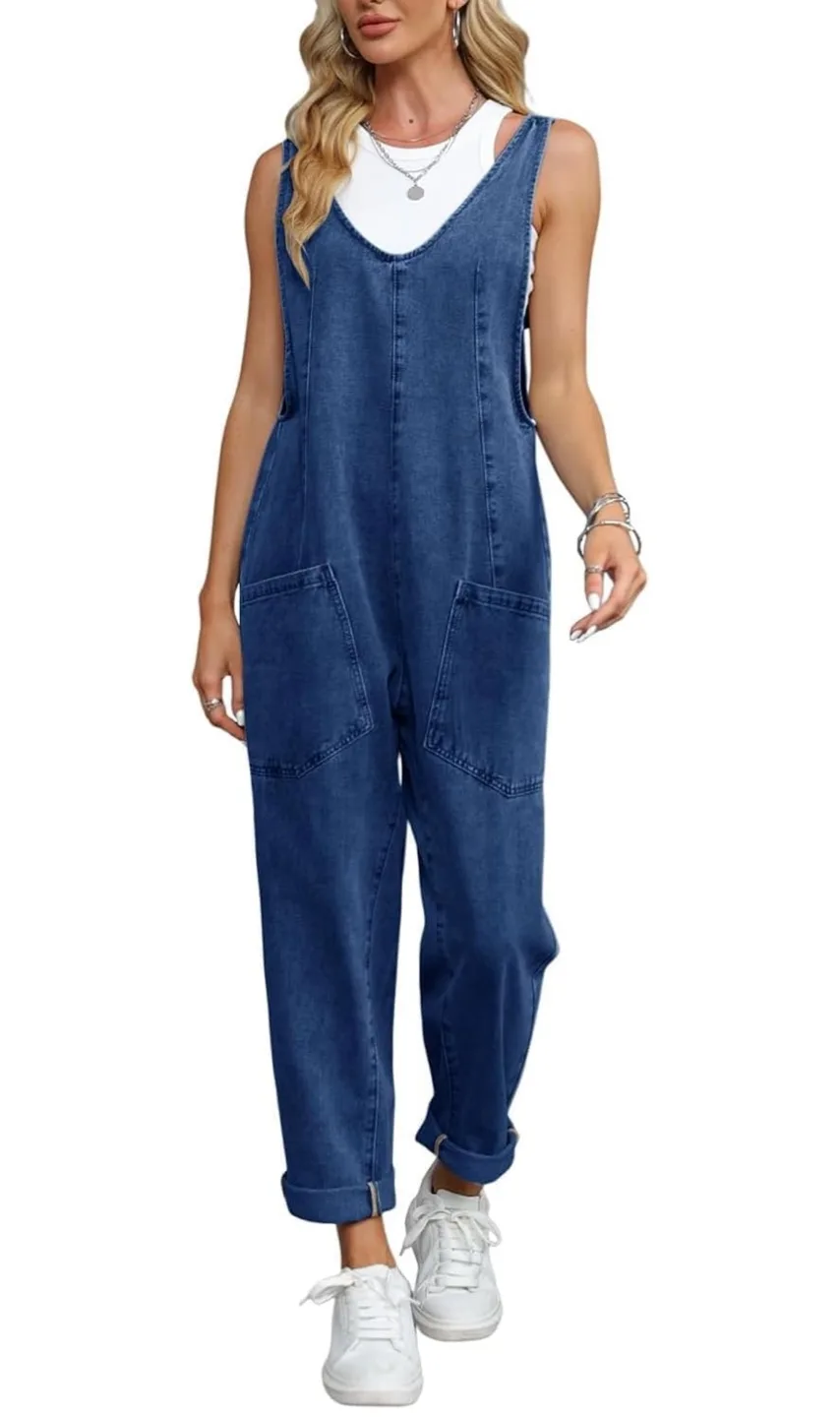 NEW! Women's Denim Overalls - Casual Loose-Fit Jumpsuit thumbnail