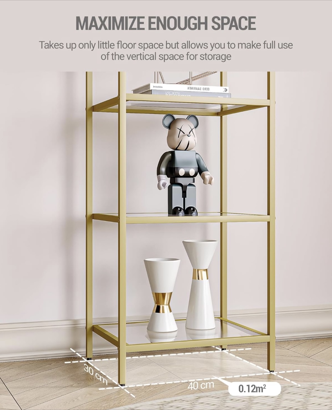 Elegant 5-Tier Glass Shelf with Gold Frame - photo 3