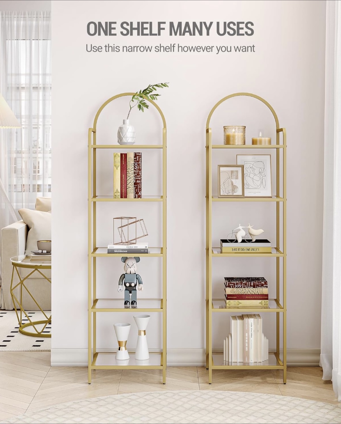 Elegant 5-Tier Glass Shelf with Gold Frame - photo 4