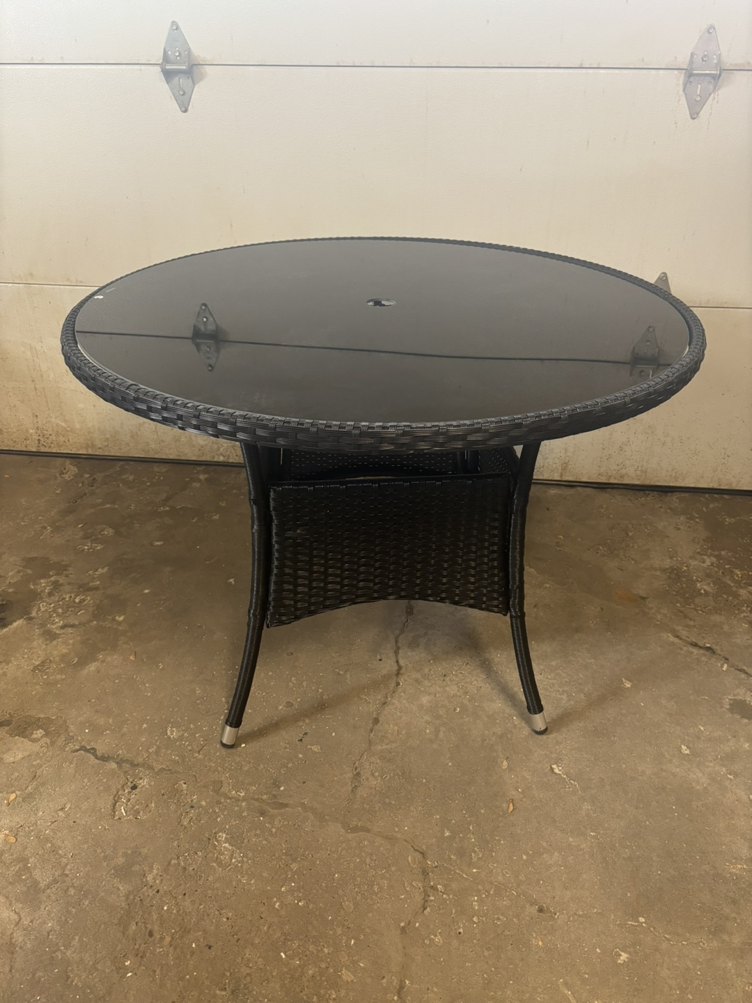 Black Wicker Patio Table with Glass Top