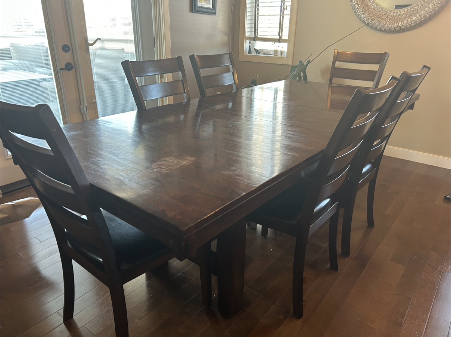 Dark Brown Wood Dining Table & 6 Chairs