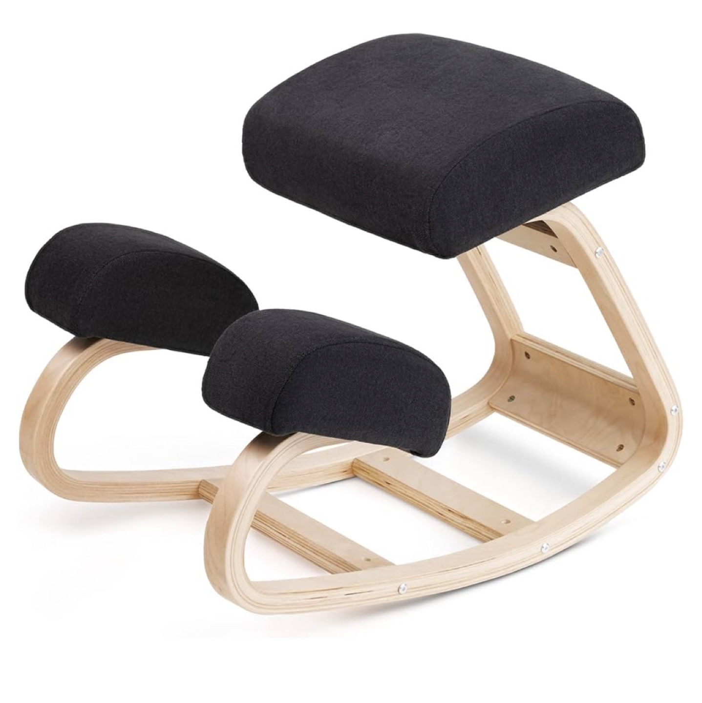 Kneeling Chair Ergonomic Office Chair Wooden Base Black Fabric