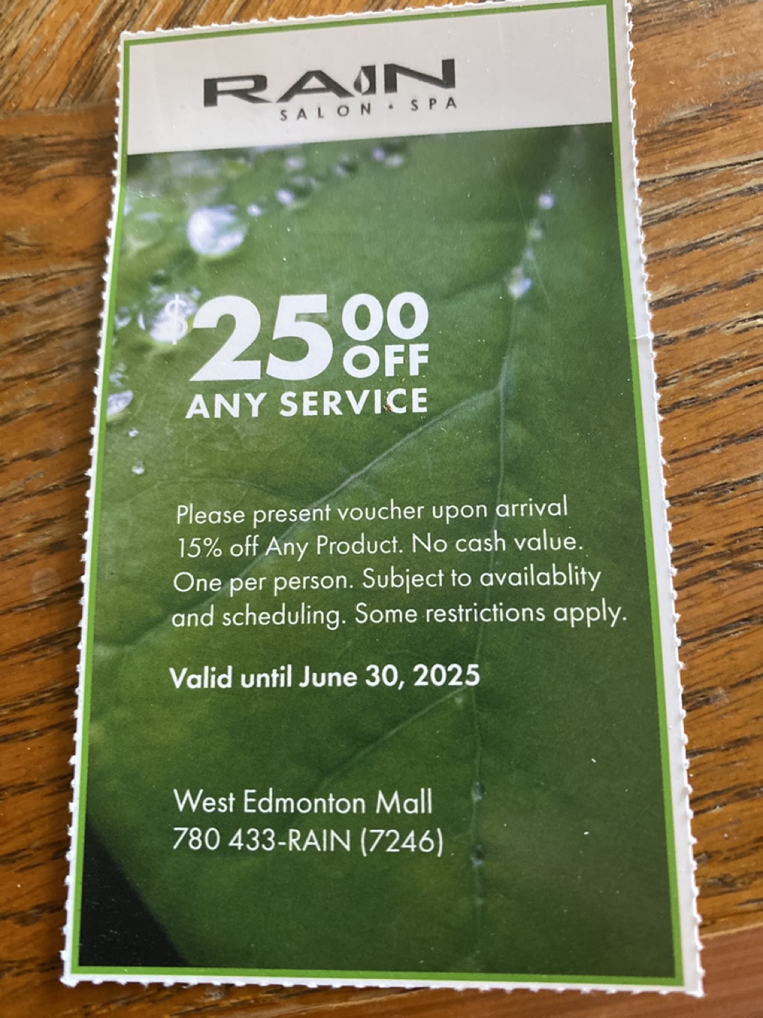 RAIN Salon Spa $25 Voucher - West Edmonton Mall - photo 2