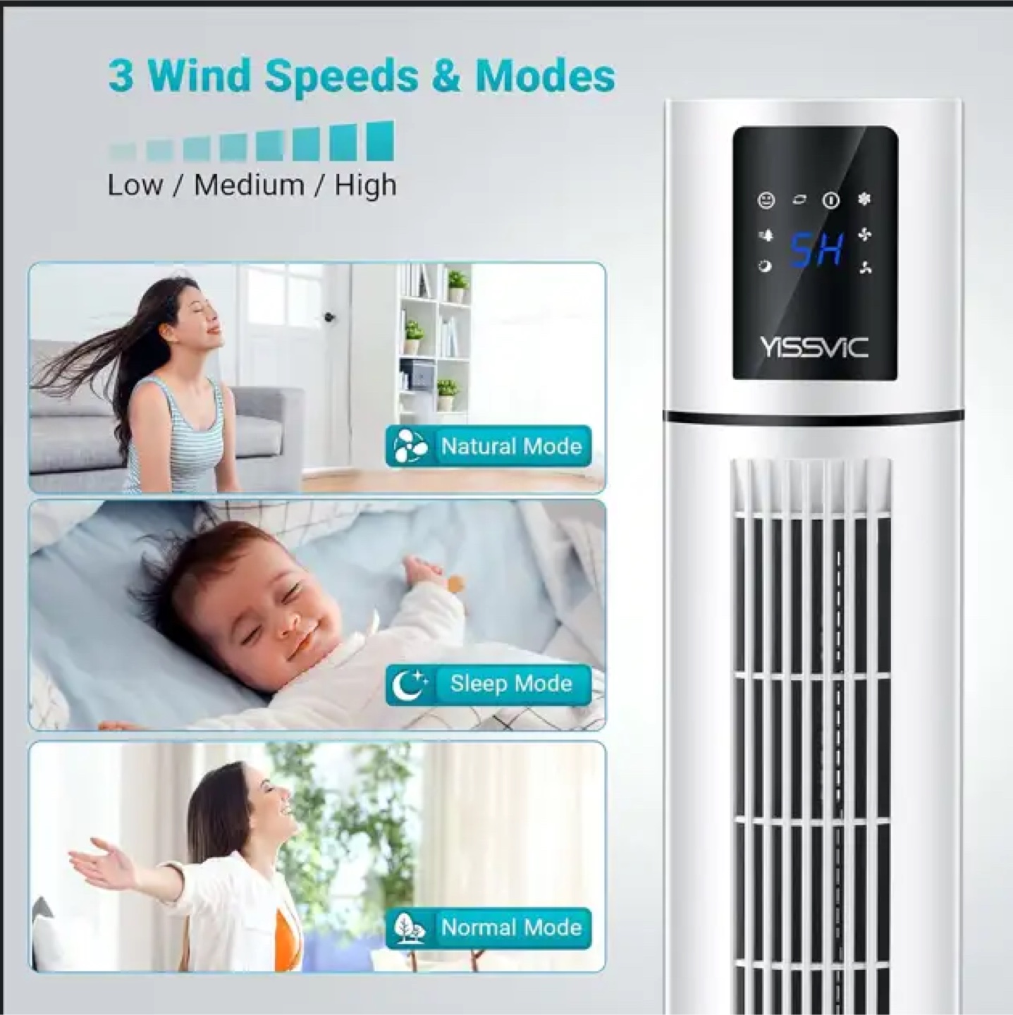 (Brand New Sealed) YISSVIC Tower Fan 34 Inches Oscillating Fans - photo 3