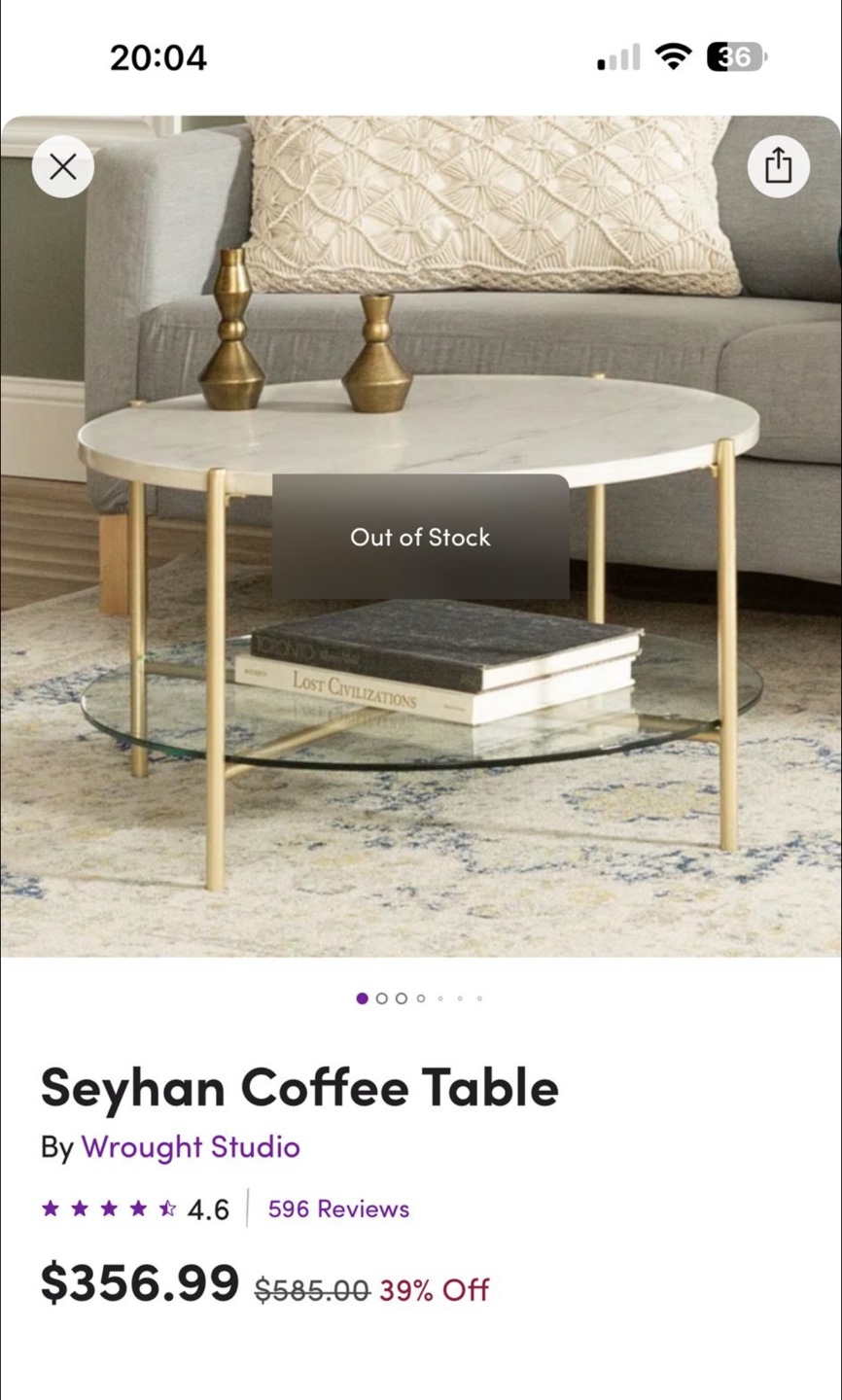 Wrought Studio Seyhan Coffee Table - Gold & White Marble