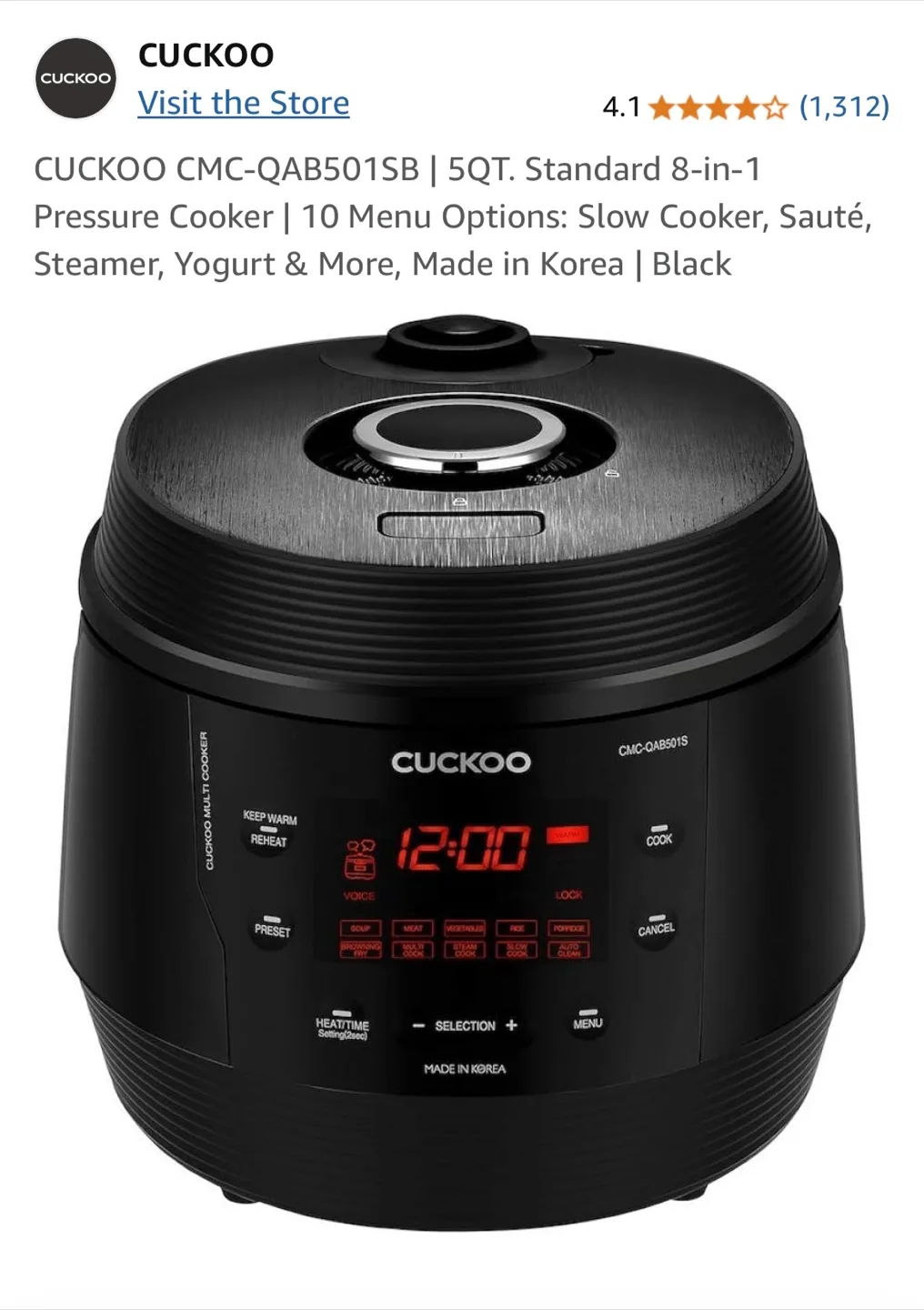 Cuckoo 8-in-1 Multi Cooker - CMC-QAB501SB thumbnail