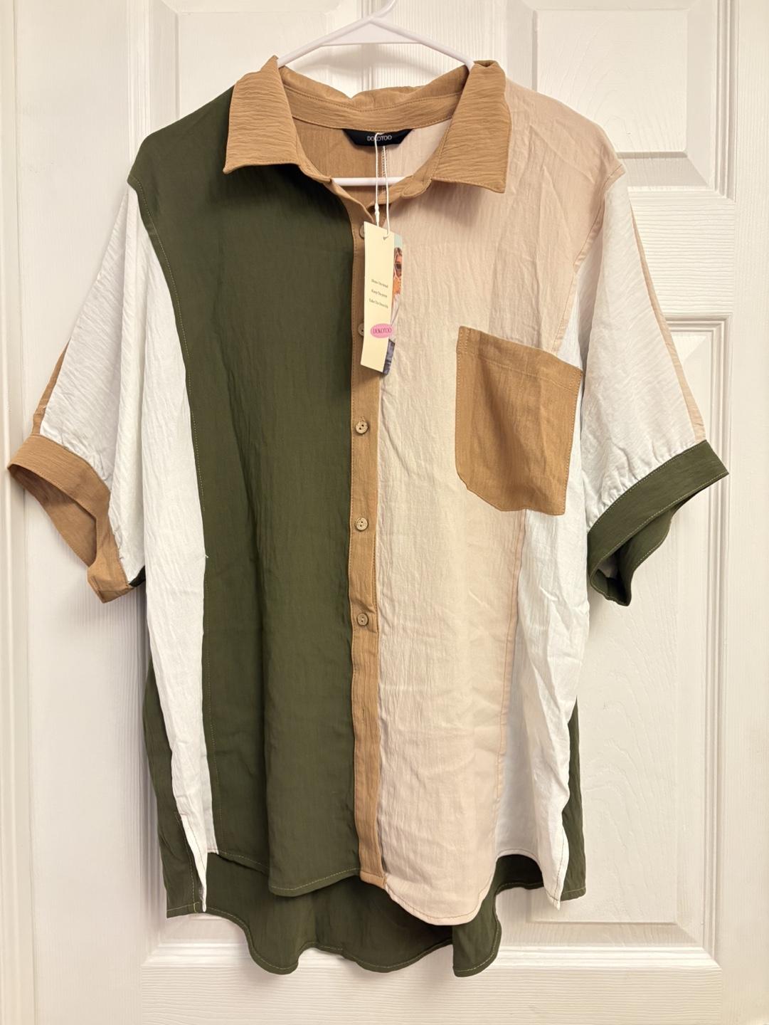 Women's Colour Block Button-Down Shirt - Size L
