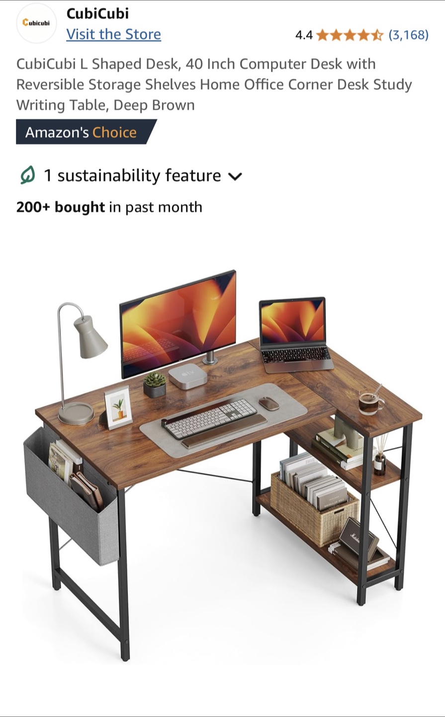 CubiCubi L Shaped Desk - 40 inch Computer Desk - photo 3