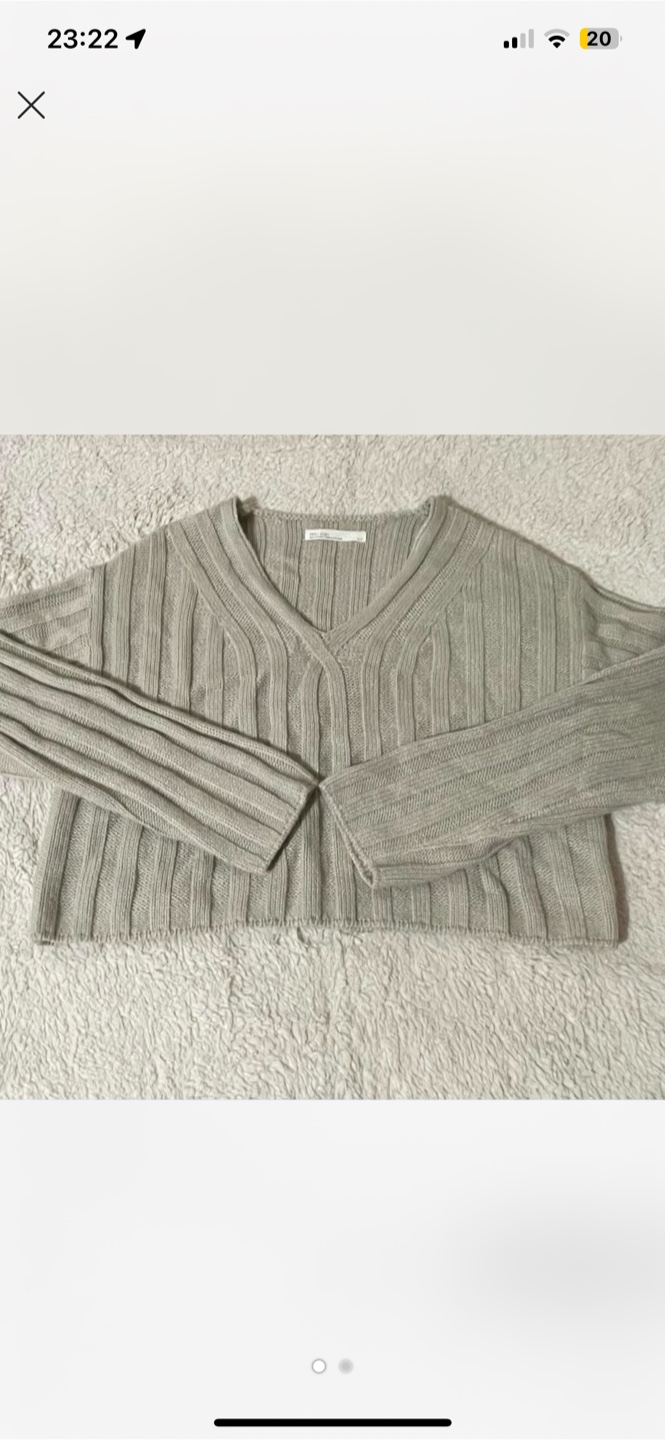 Oak + Fort - XS Grey Cropped Rib-Knit V-Neck Sweater