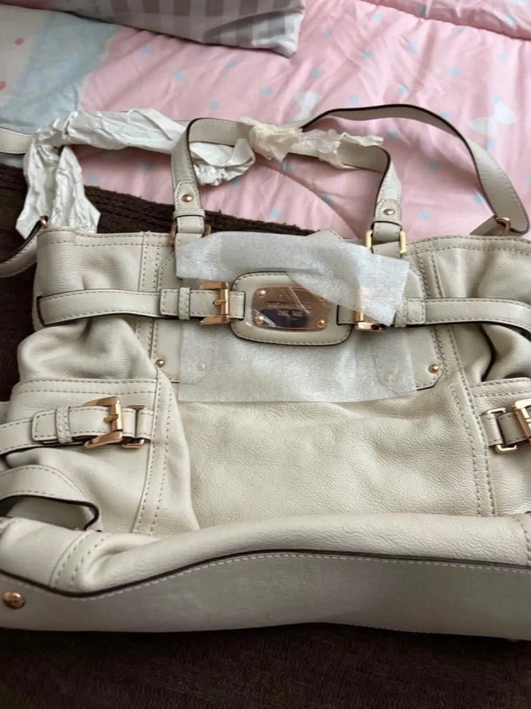 Michael Kors Cream Leather Tote Bag thumbnail