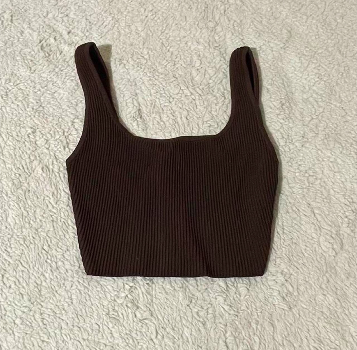 Babaton - 2XS Brown Sculpt Knit Squareneck Cropped Tank