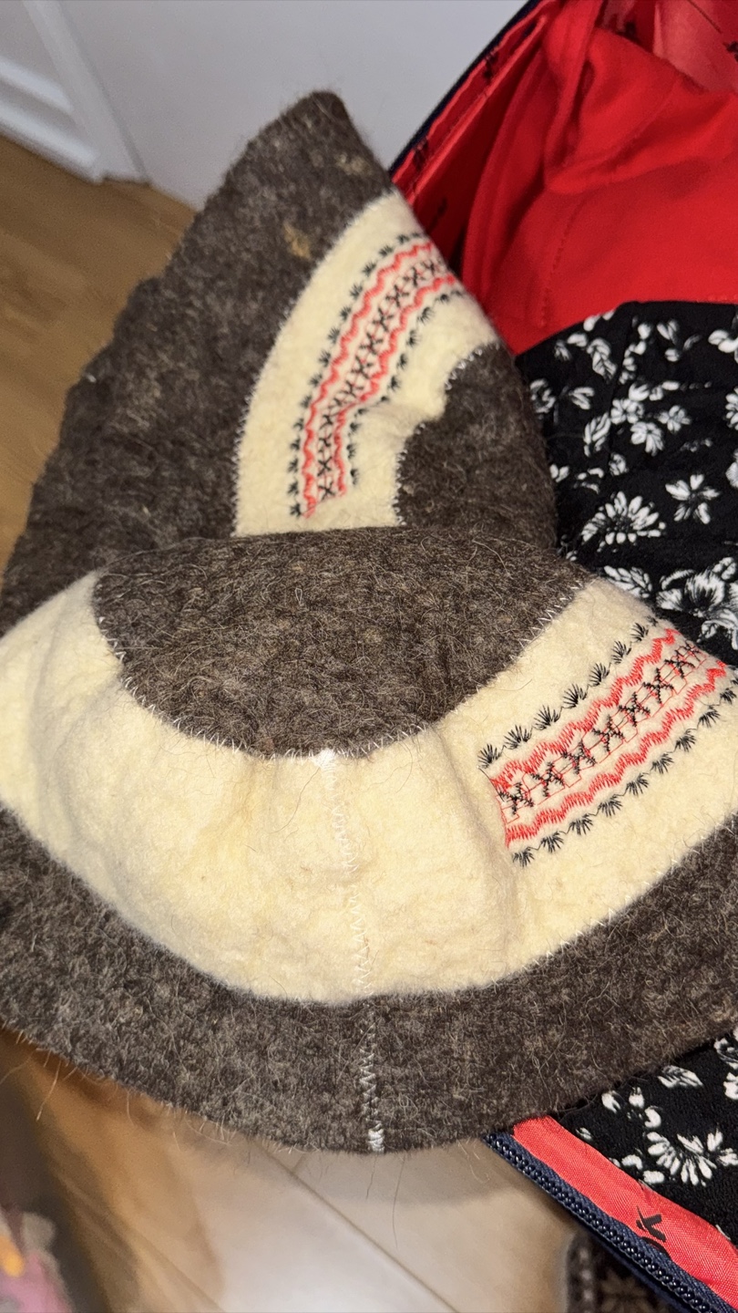 2 Vintage Hand-stitched Wool Hats for Sauna