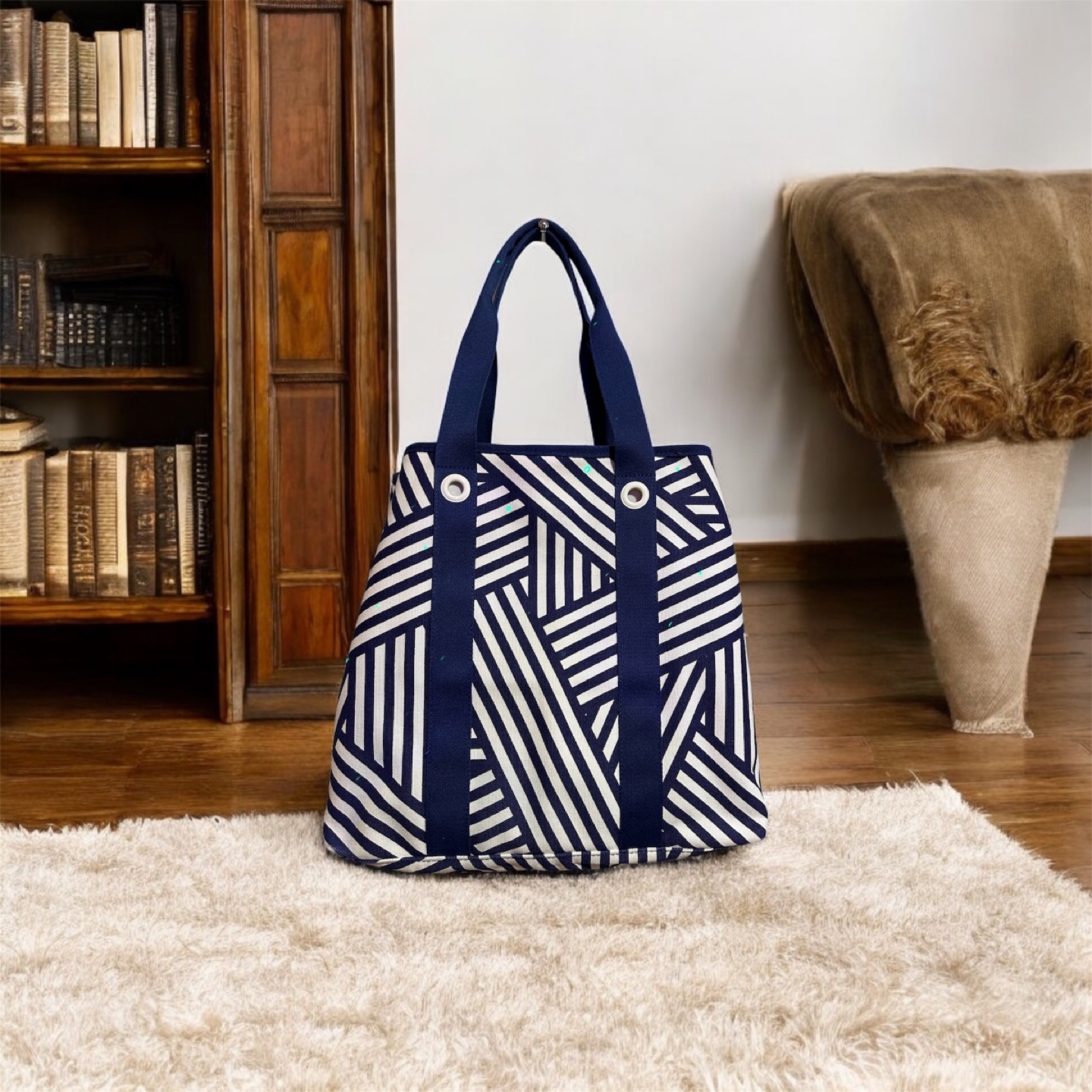 Lacoste Beach Tote Bag Blue White Canvas w/ Matching Coin Purse - photo 4