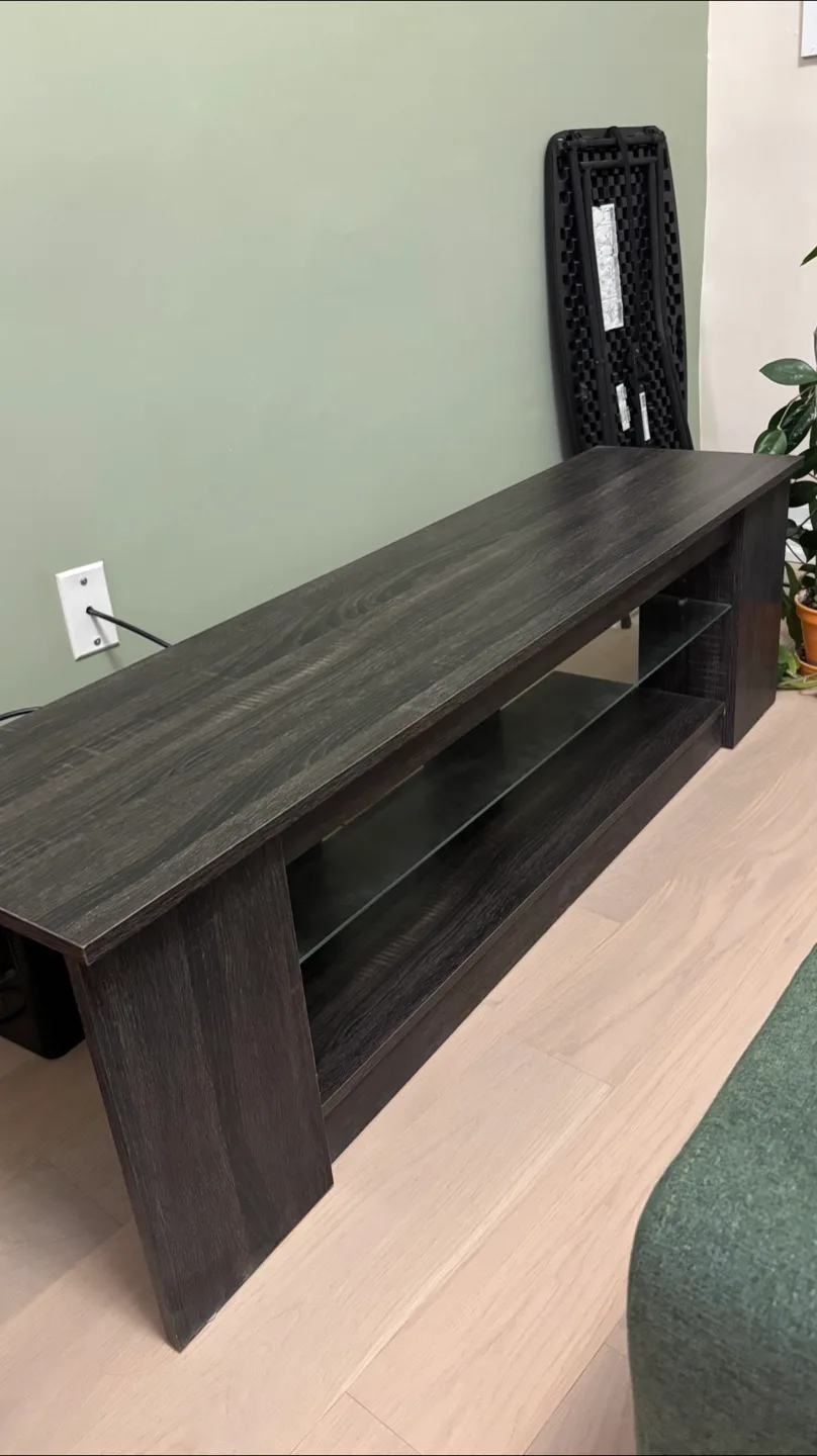 Dark Grey TV Stand with Glass Shelf thumbnail