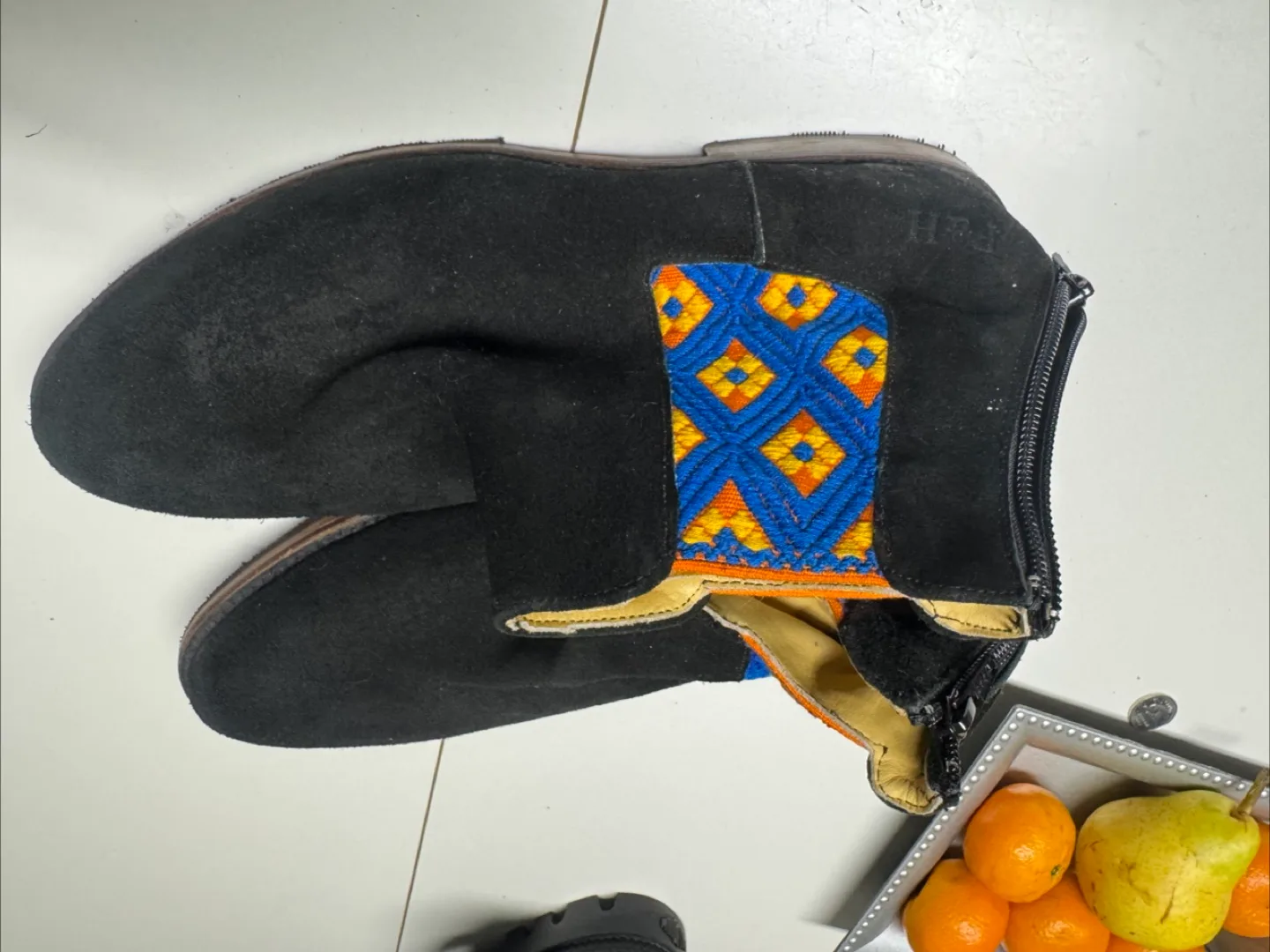 Black Suede Ankle Boots with Embroidered Detail thumbnail