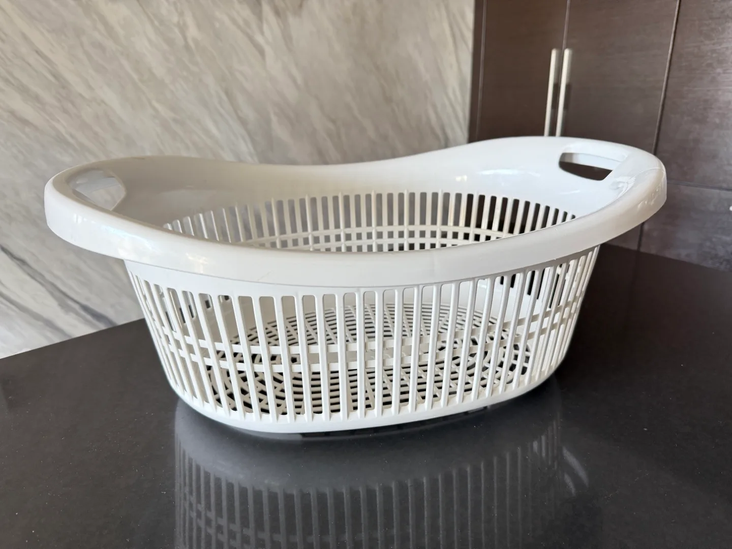 White Plastic Laundry Basket with Handles thumbnail
