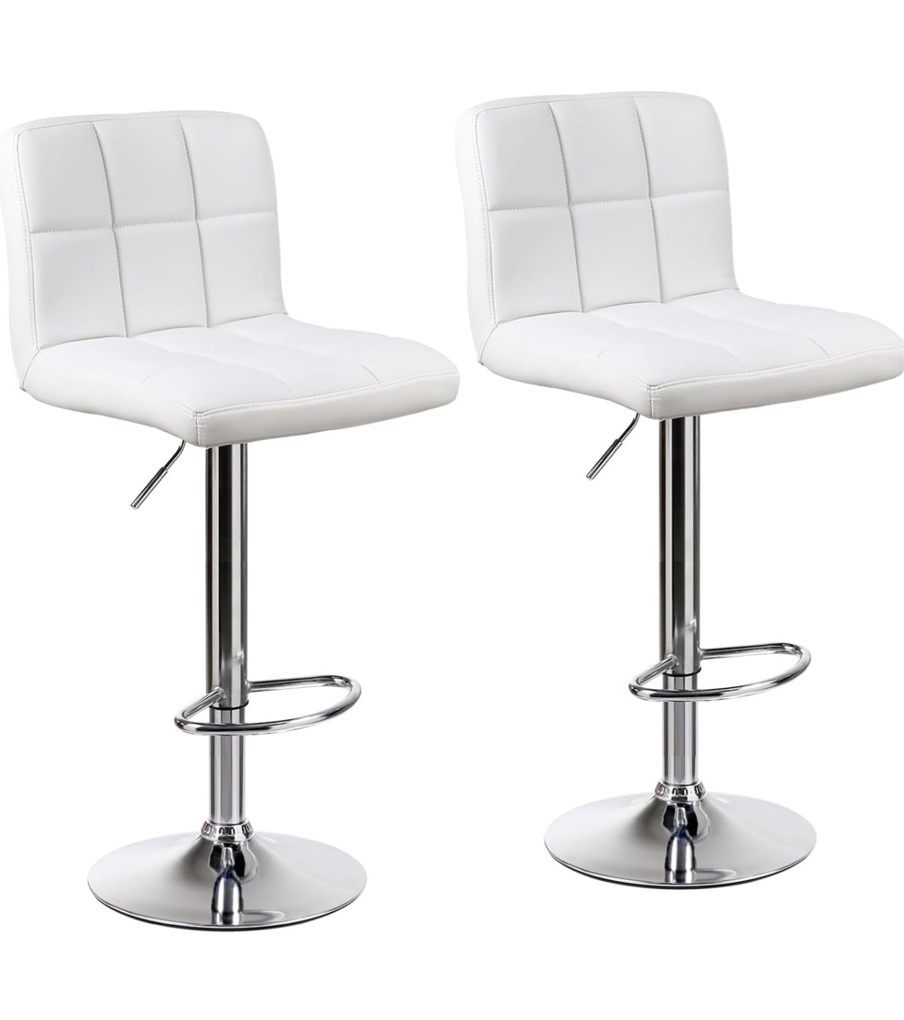 Pair of White PU Leather Bar Stools with Chrome Base