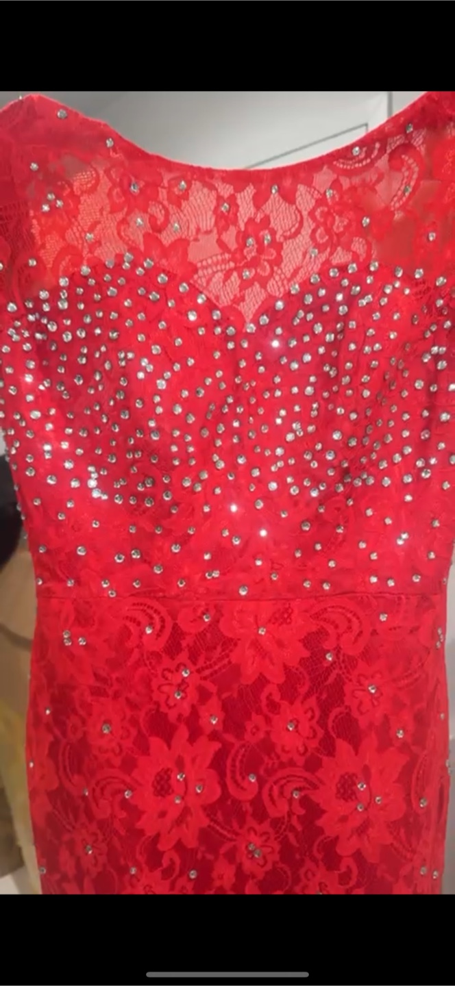 Stunning Red Lace Formal Gown with Crystal Detail - photo 2