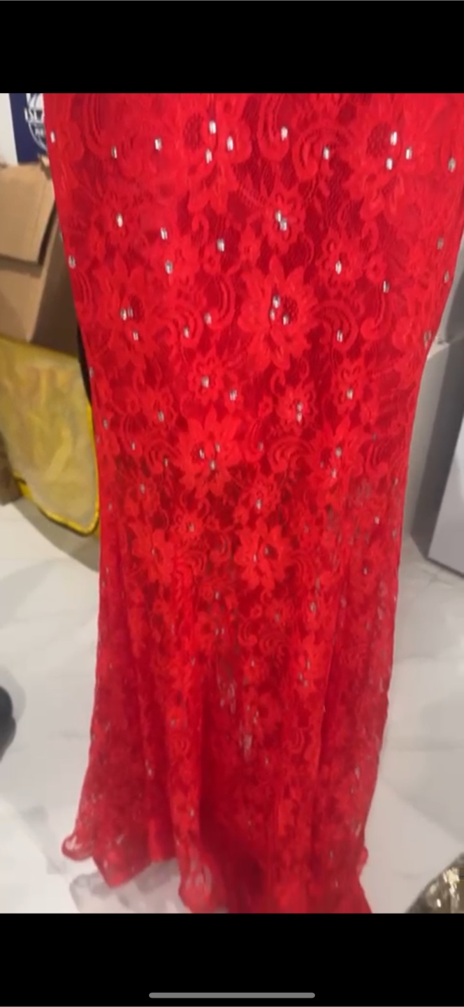 Stunning Red Lace Formal Gown with Crystal Detail