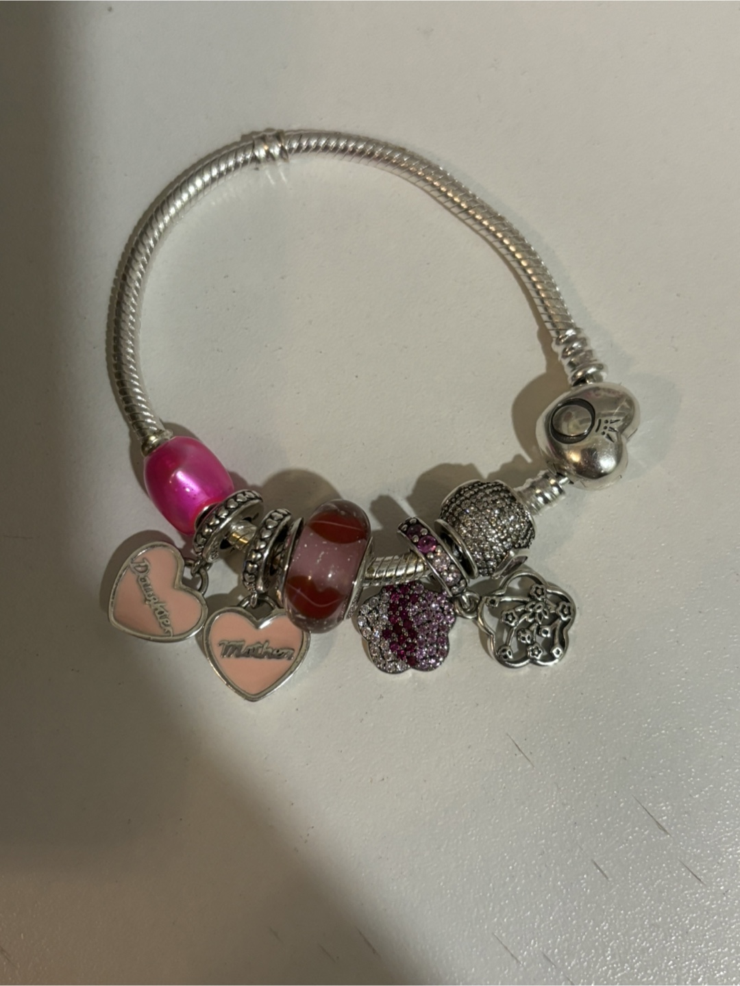 Pandora Charm Bracelet with Pink and Red Charms