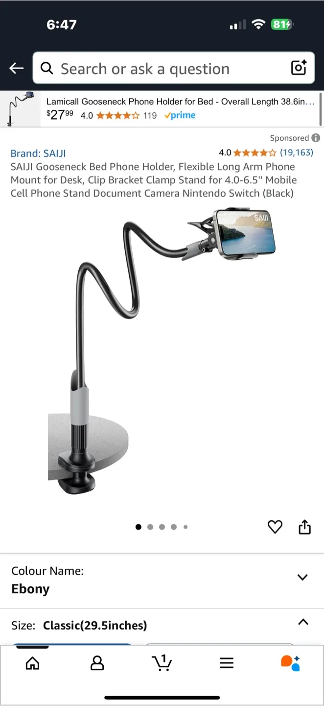 SAIJI Gooseneck Phone Holder - Flexible Long Arm Clamp Stand