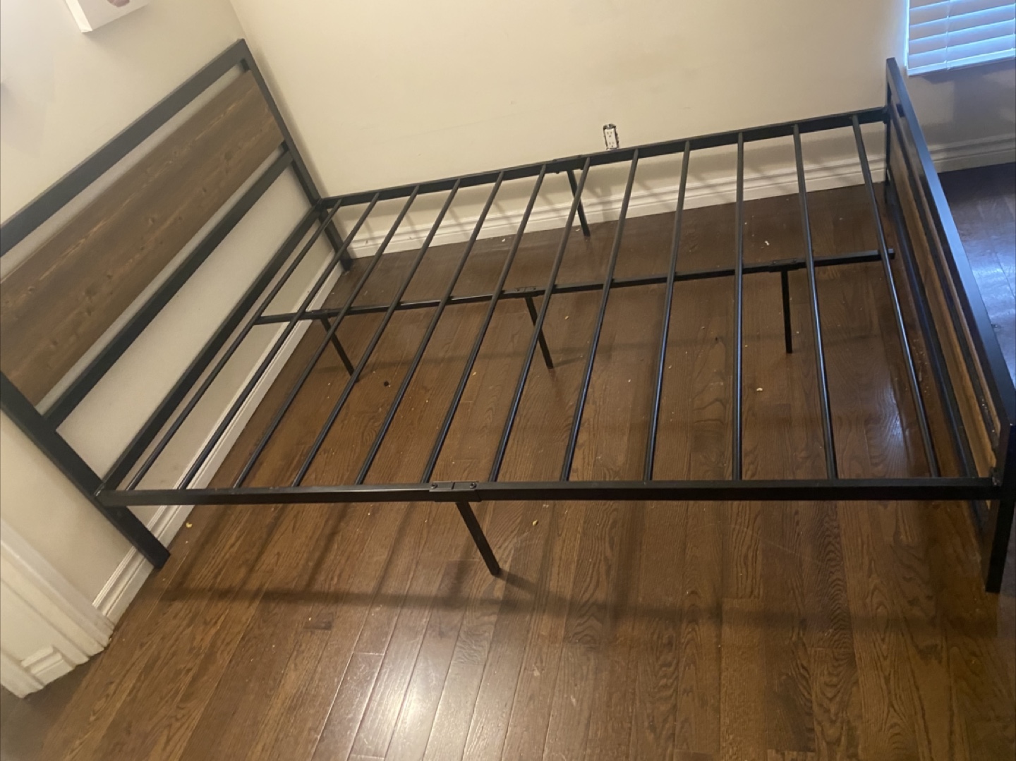 Queen Metal Bed Frame with Wooden Headboard