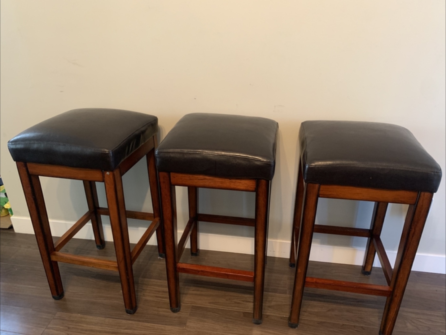 Three Brown Leather Bar Stools - photo 2