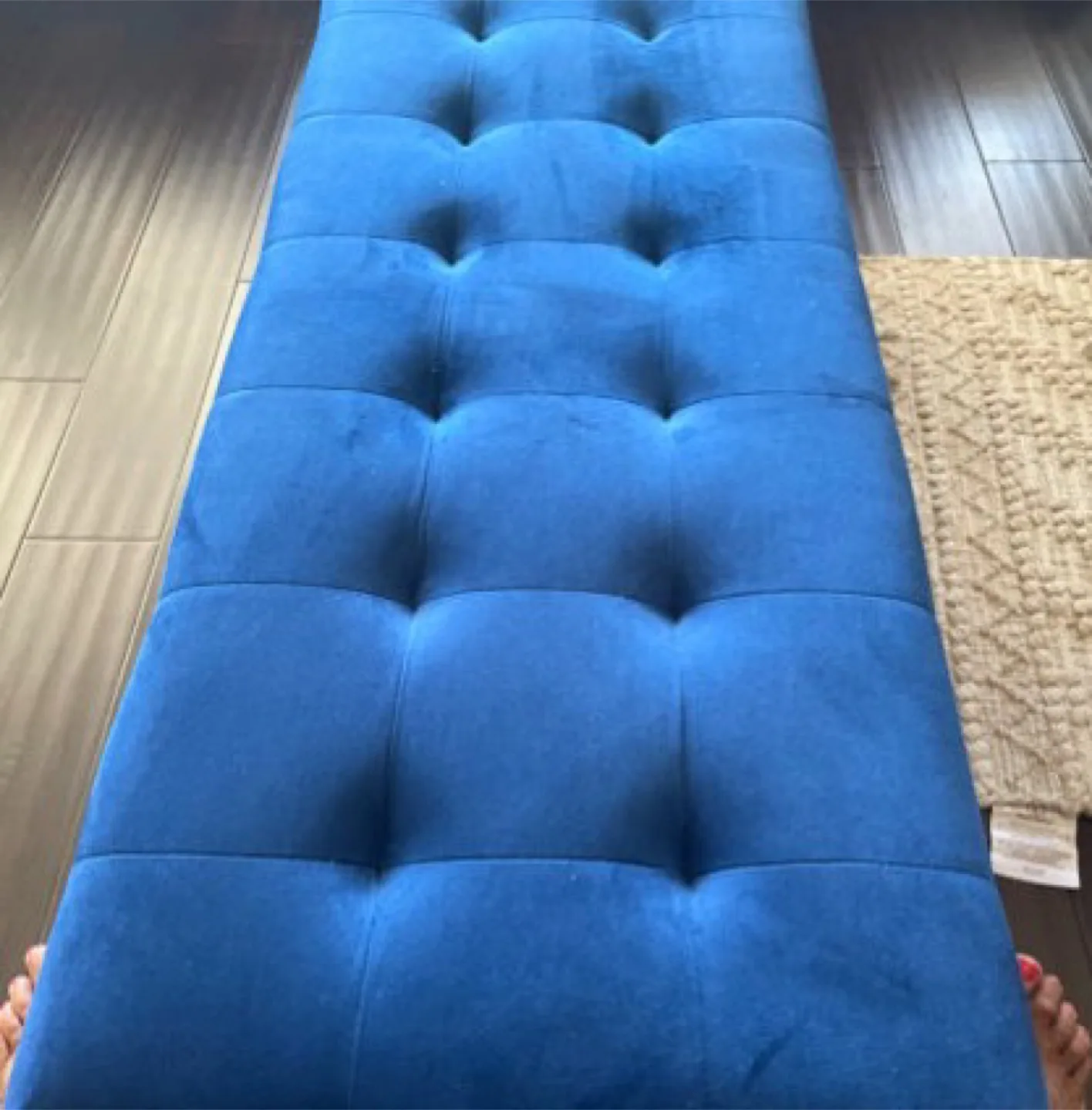 Blue Upholstered Grid-Tufting Storage Ottoman Coffee Table thumbnail