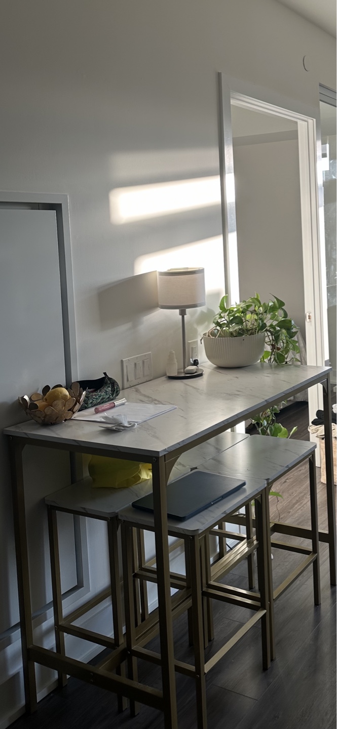 Marble-Top Kitchen Table Set with Four Stools