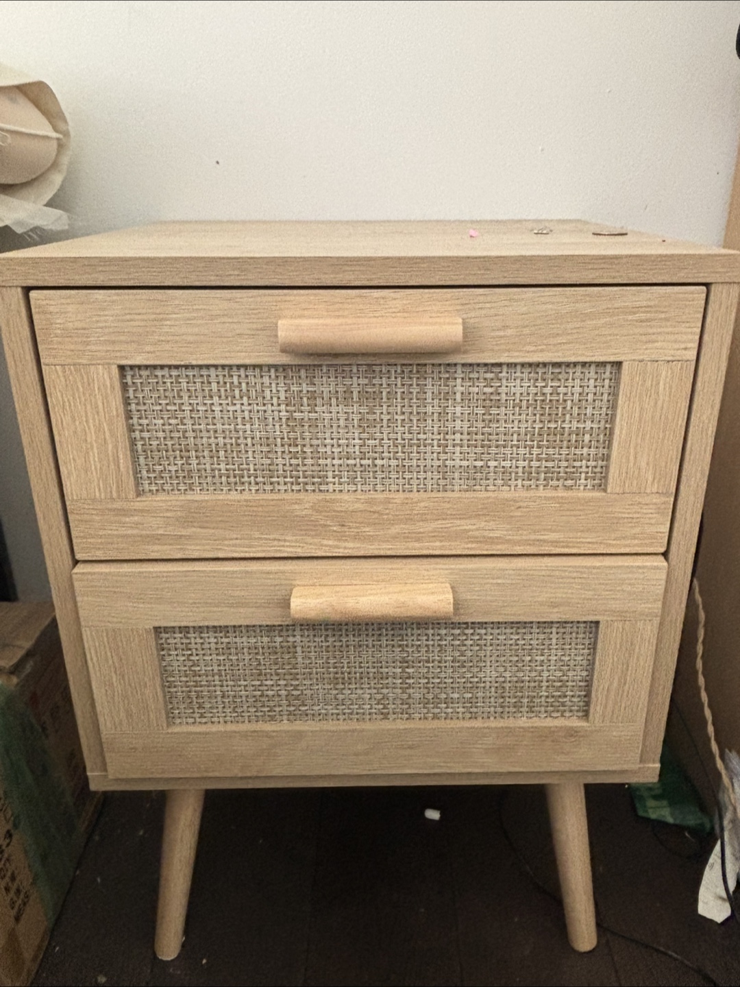 Two-Drawer Nightstand with Woven Accents
