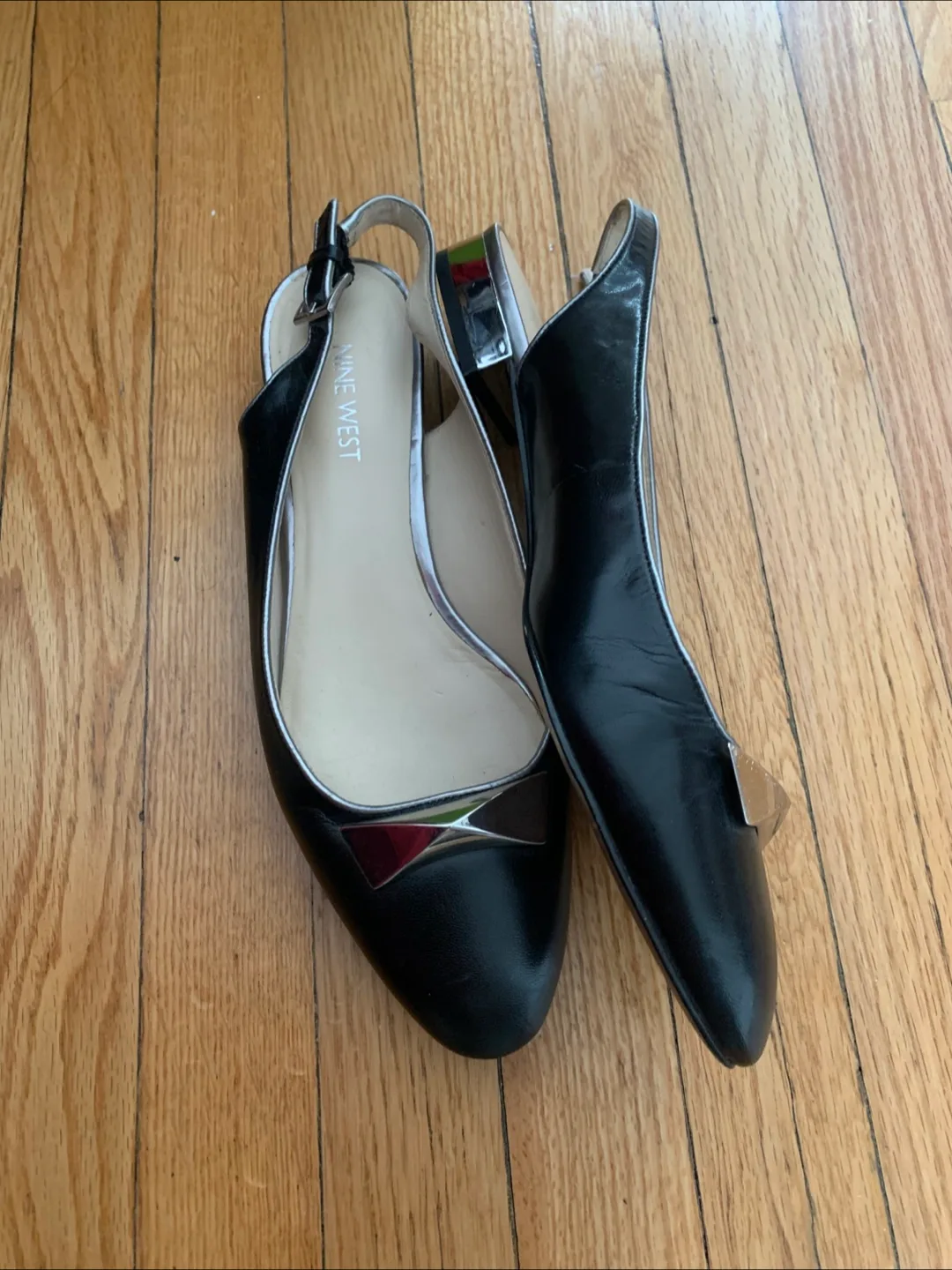 Nine West Black Leather Slingback Heels thumbnail