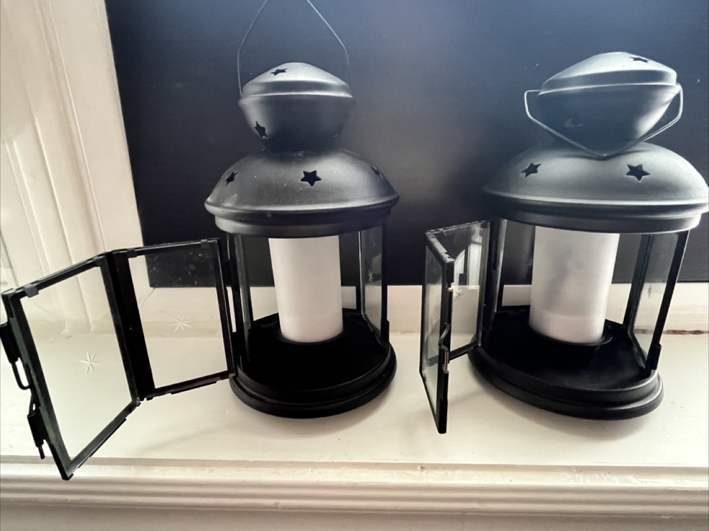 12  Black Metal LED Lanterns with Candles