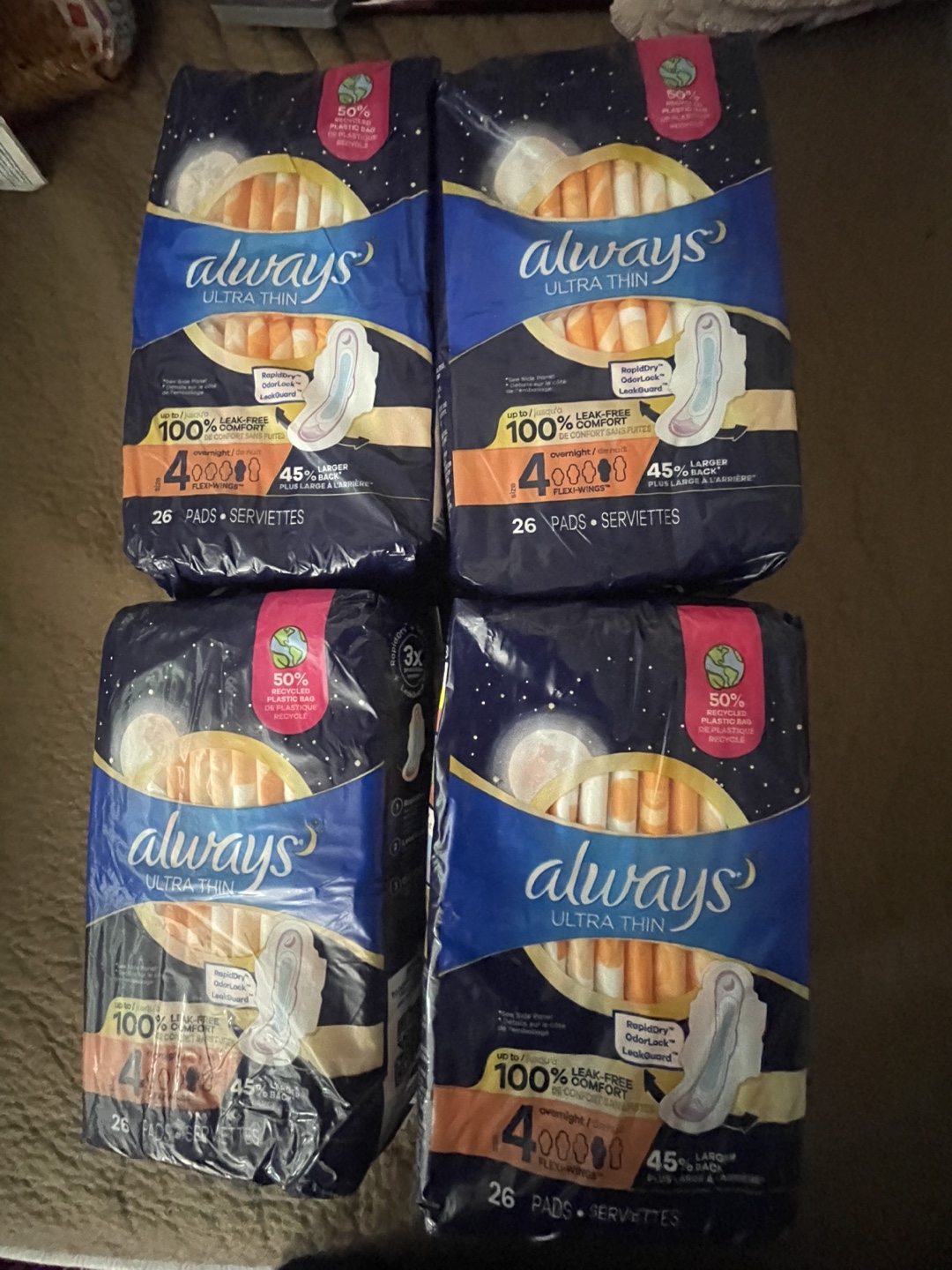 Always Ultra Thin Overnight Pads - 6 Packs of 26 - photo 2