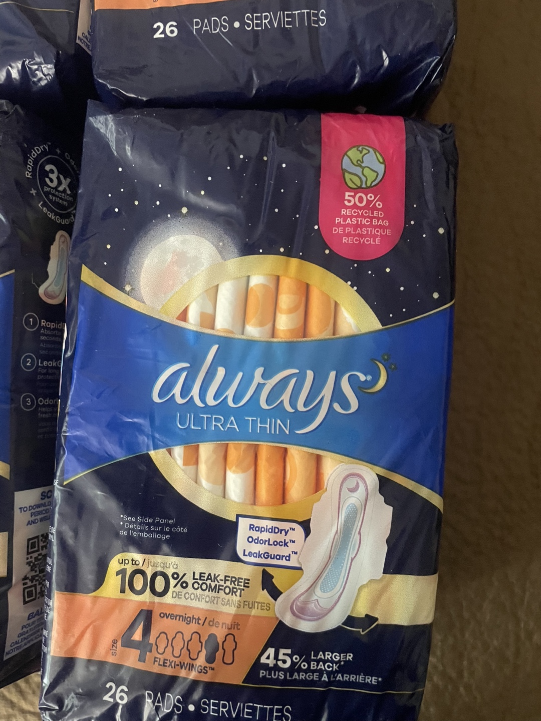 Always Ultra Thin Overnight Pads - 6 Packs of 26