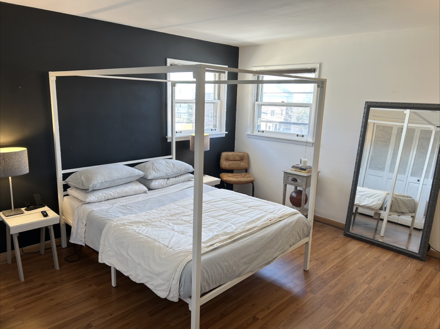 White Metal Canopy Queen Bed Frame and mattress - photo 2