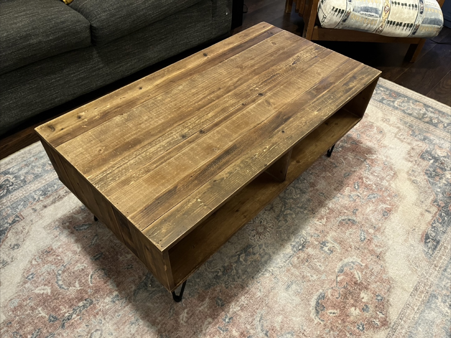 Reclaimed Wood Coffee Table with Open Shelving