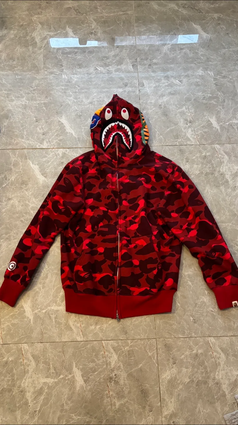 A Bathing Ape Red Camo Shark Zip-Up Hoodie thumbnail
