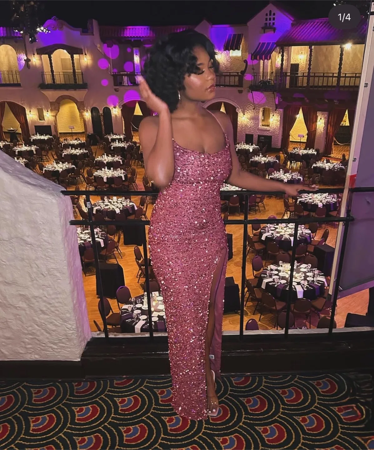 Pink Sequin Maxi Dress with Leg Split image indicator(4)