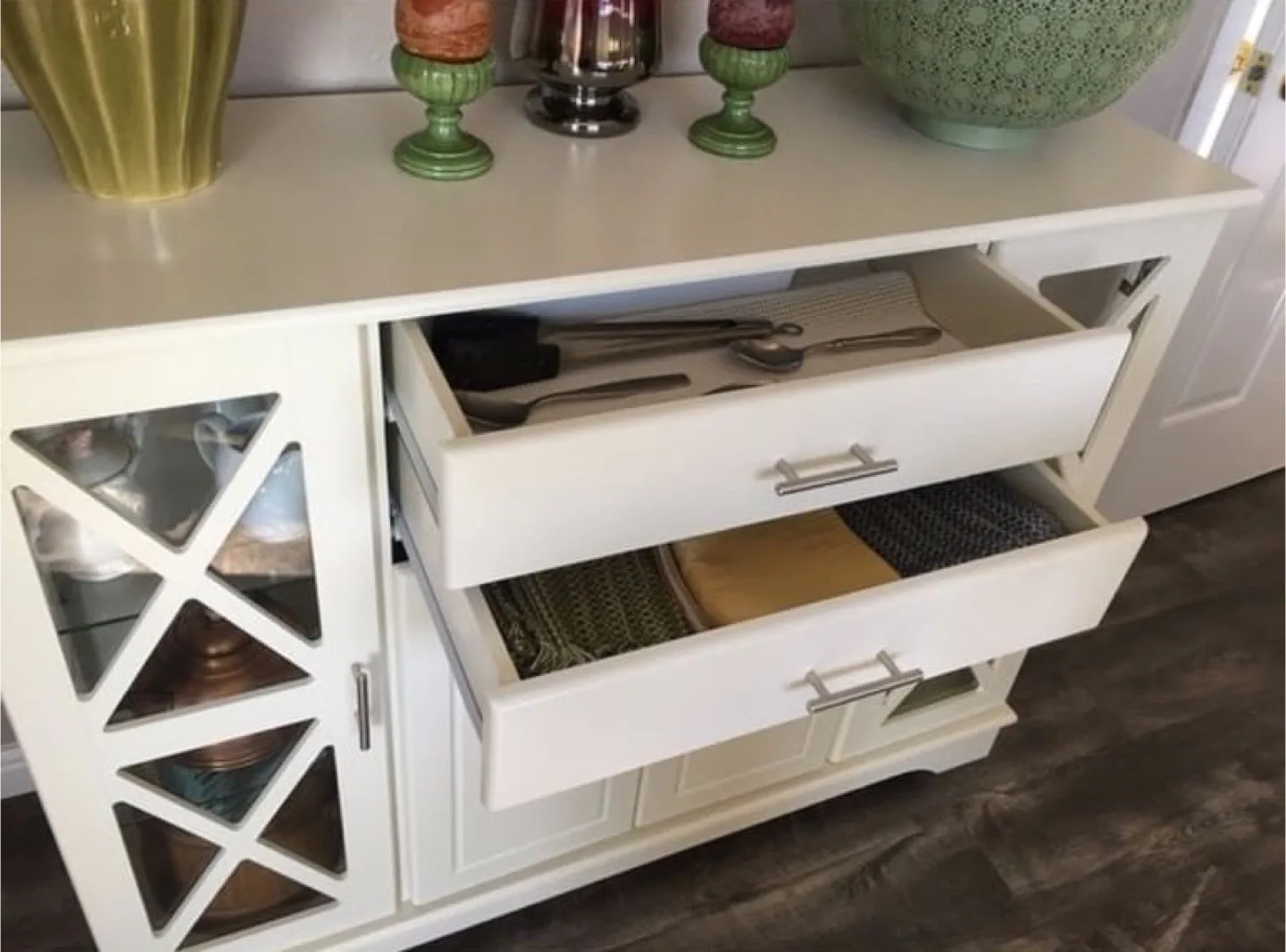 Antique White Buffett Server Sideboard Liquor Wine Cabinet image indicator(2)