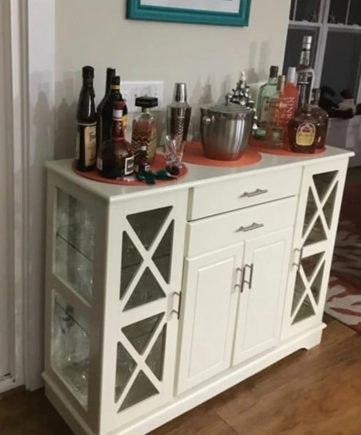 Antique White Buffett Server Sideboard Liquor Wine Cabinet image indicator(5)