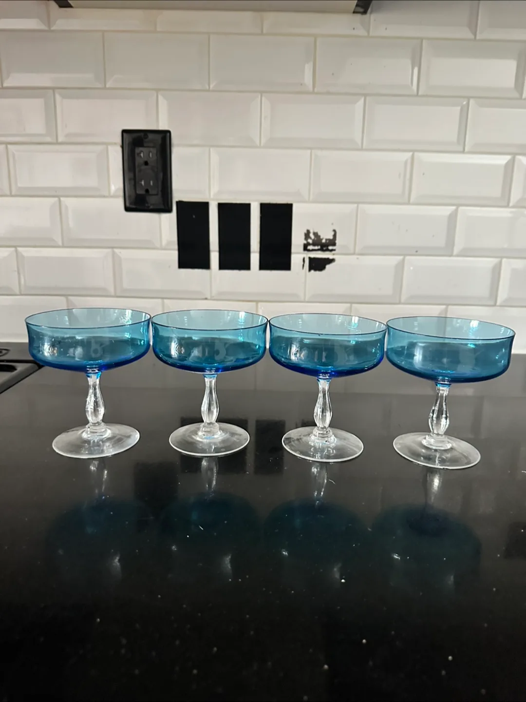 Set of Four Vintage Blue Glass Coupe Champagne Saucers thumbnail