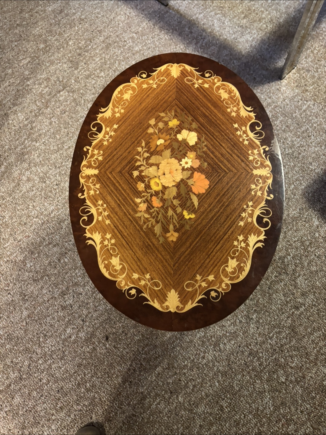 Vintage Intarsia Floral Side Table