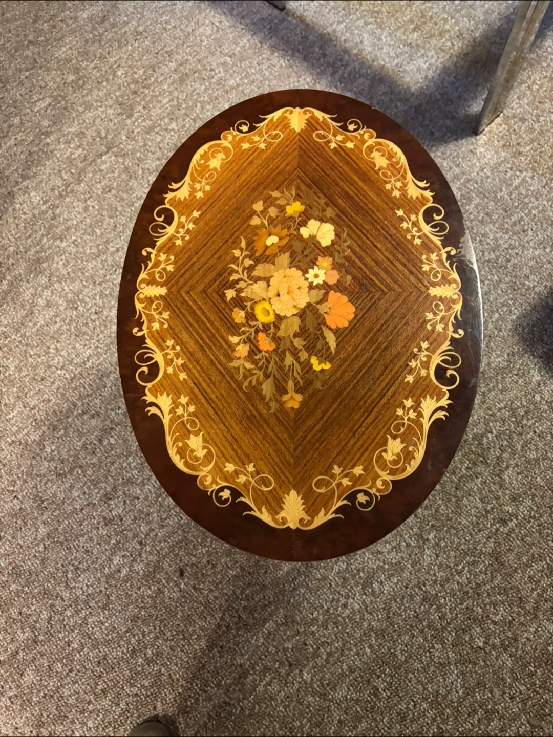Vintage Intarsia Floral Side Table thumbnail