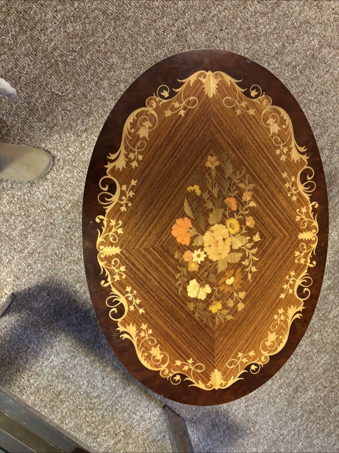 Vintage Intarsia Floral Side Table - photo 2